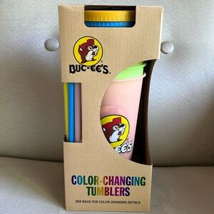 NIB Set of 5 Buc-ees Color Changing Tumblers With Lids & Straws